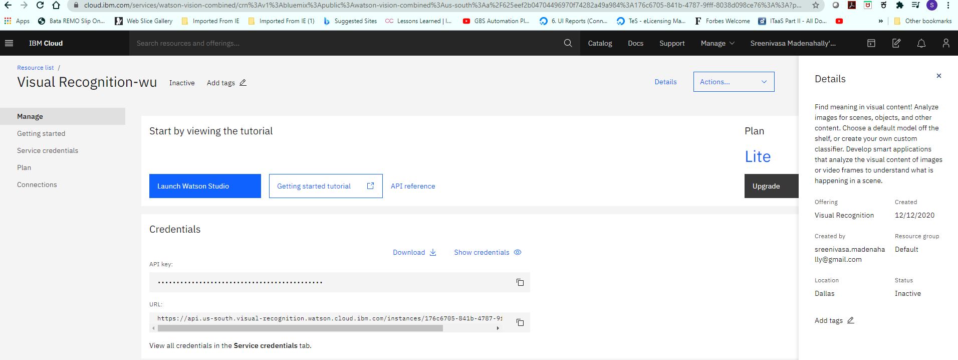 Visual Recognition Service is running it error repeatedly in Lite plan